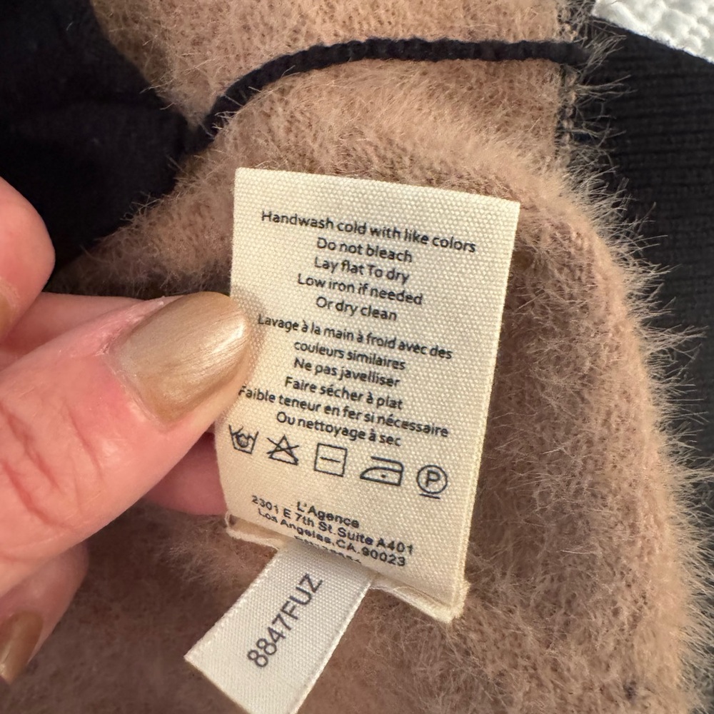 Lagence Women's camel and Black fuzzy Cardigan Sweater. - Picture 11 of 12
